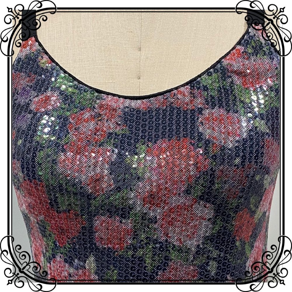 AQUA Rose Print Sequin Mini Dress - Size XS - Picture 5 of 7